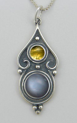 Sterling Silver Romantic Necklace in Grey Moonstone And Citrine